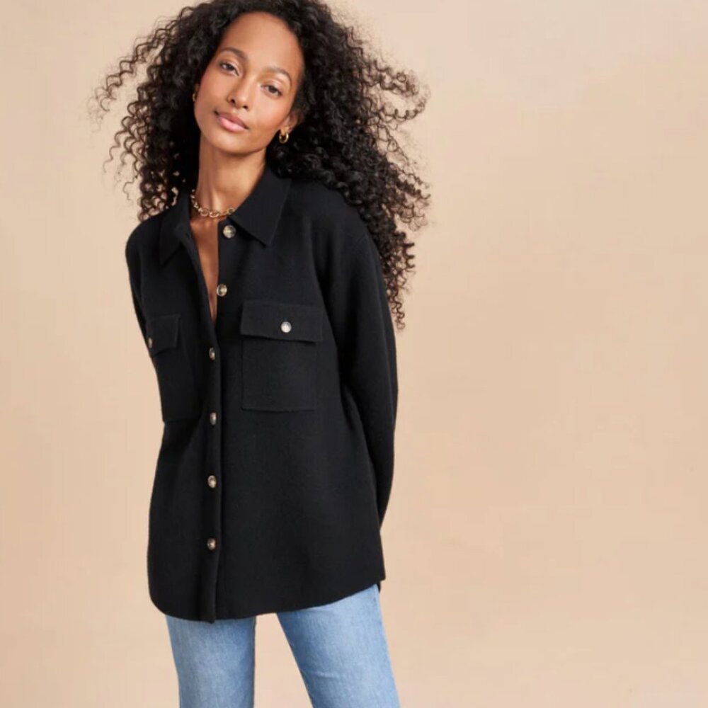 La Ligne Classic Black Button-Up Cardigan